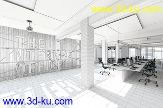 现代办公室场景,电影,办公桌椅,3D模型的图片